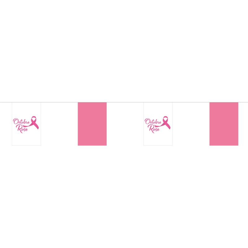 Guirlande textile de 20 fanions imprimés Octobre Rose
