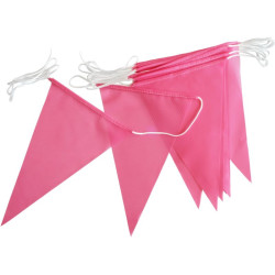 Guirlande Octobre Rose textile de 20 fanions en forme de flamme rose