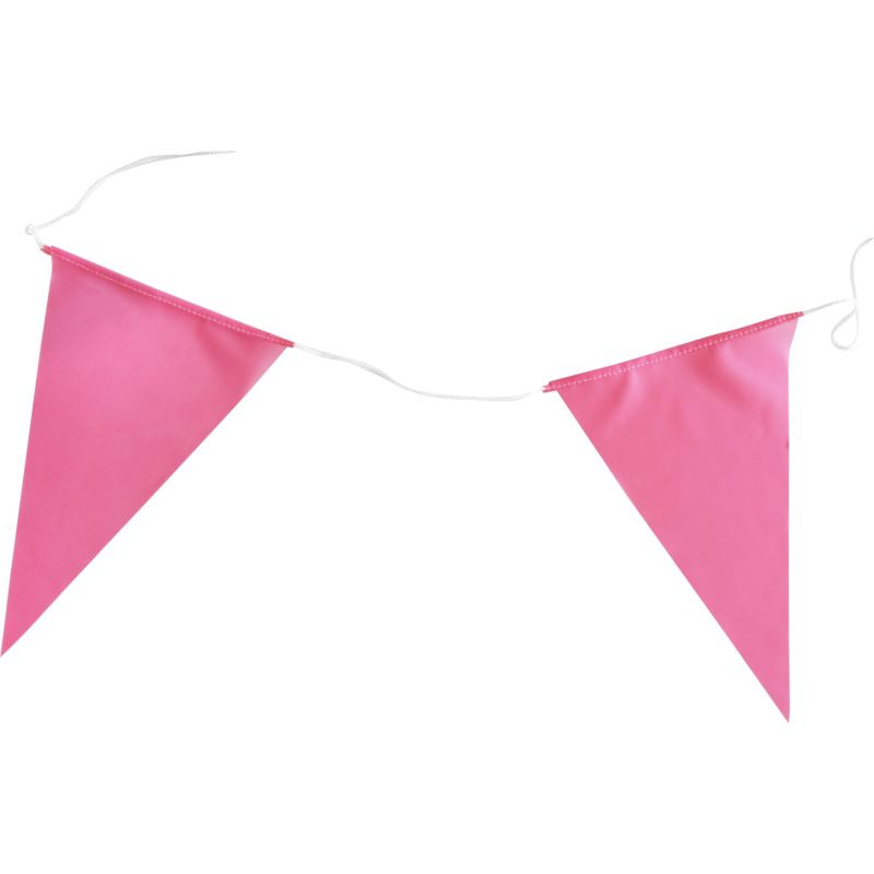 Guirlande Octobre Rose textile de 20 fanions en forme de flamme rose