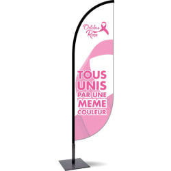 Voile plume Octobre Rose sur mât avec pied platine