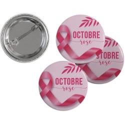 Badge Octobre Rose rond avec attache épingle - 37 mm