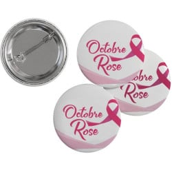 Badge rond Octobre Rose avec fond blanc ou rose