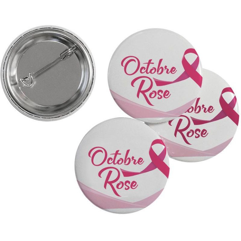 Badge rond Octobre Rose avec fond blanc ou rose
