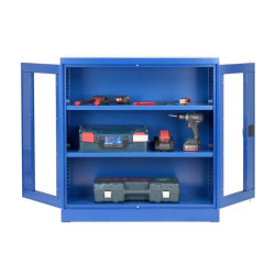 Armoire d'atelier en acier avec portes vitrées