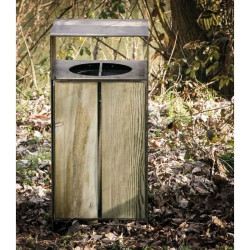 Poubelle Gavarres en Corten et bois d'extérieur