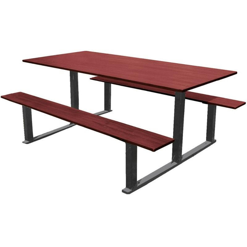 Ensemble table et bancs d'extérieurs en bois sur structure métallique
