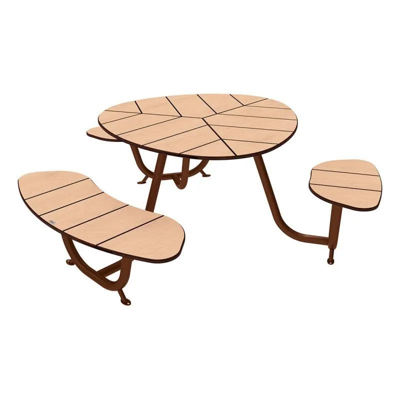 Table de pique nique et bancs PMR en bois de chêne et acier coloré