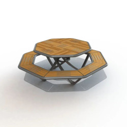 Table de pique nique octogonale en compact stratifié Teck + acier