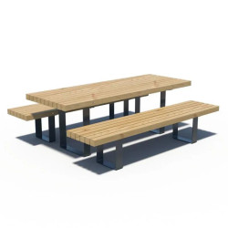 Table de pique-nique PMR acier - Plateau &amp; banc en pin - Rustik