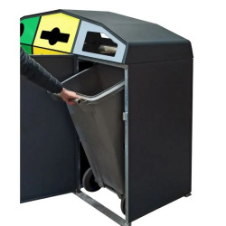 Point de collecte de tri extérieure 3 flux + bacs poubelles - Trirok