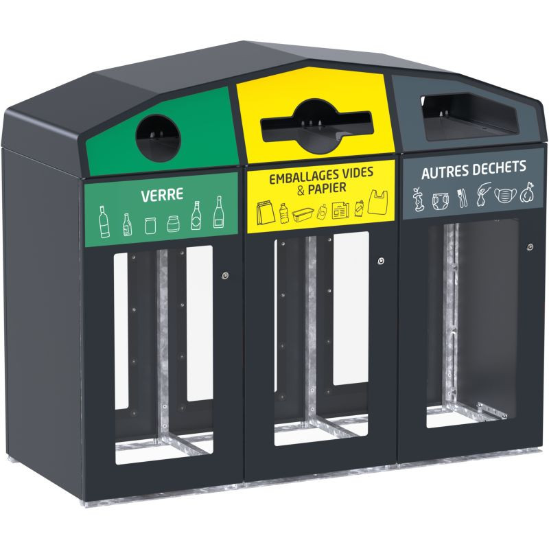 Point de tri 3 flux Vigipirate + supports de sac Rossignol Trirok