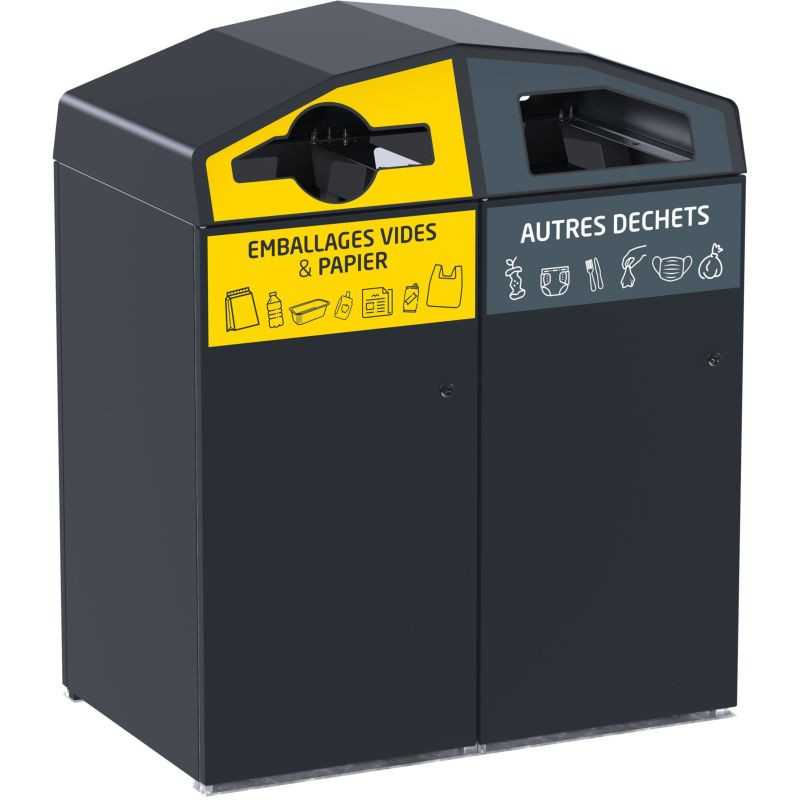 Poubelle Rossignol Trirok Caréné 2 flux avec bacs poubelles