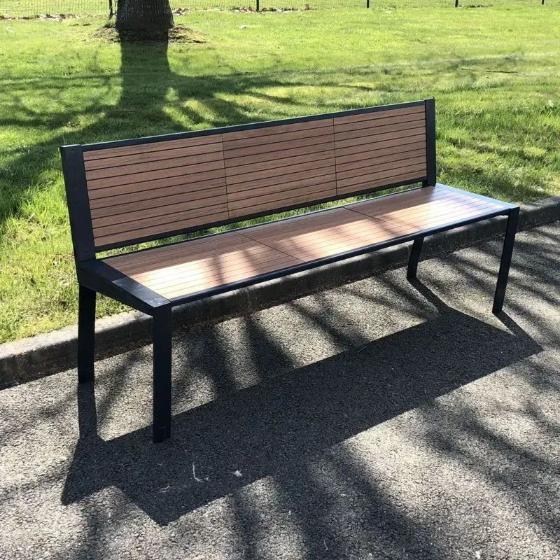 Banc de ville en compact stratifié Teck + acier - Cahors