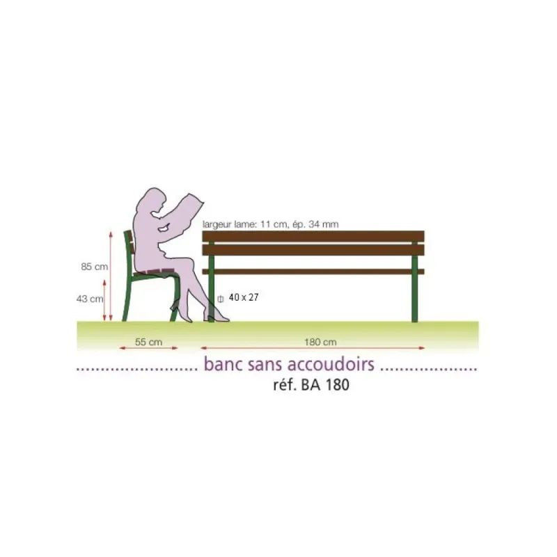 Banc Serem Confidence pieds acier lames bois avec ou sans accoudoirs