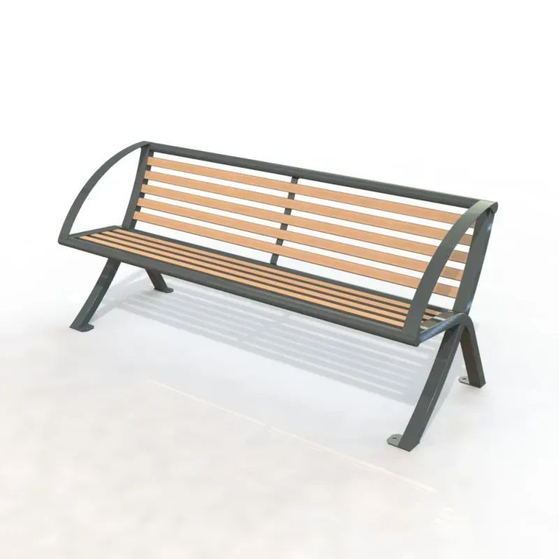 Banc public avec accoudoirs en stratifié Teck + acier - Bordeaux
