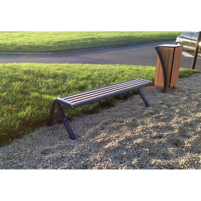 Banquette urbaine en compact stratifié Teck et pied acier - Bordeaux