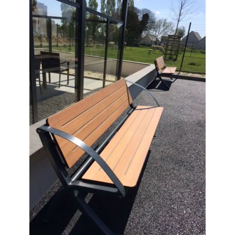Banc public avec accoudoirs en compact stratifié Teck - Bergerac