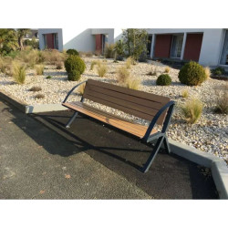 Banc public avec accoudoirs en compact stratifié Teck - Bergerac