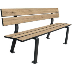 Banc en HPL 5 lames aspect chêne clair et pieds acier