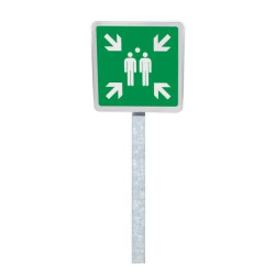 Panneau de rassemblement vert avec poteau
