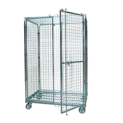 Roll conteneur en acier zingué 4 ridelles + portes verrouillables