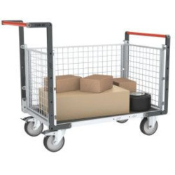 Chariot modulaire Fimm grillagé plateau bois et caoutchouc - 500 kg