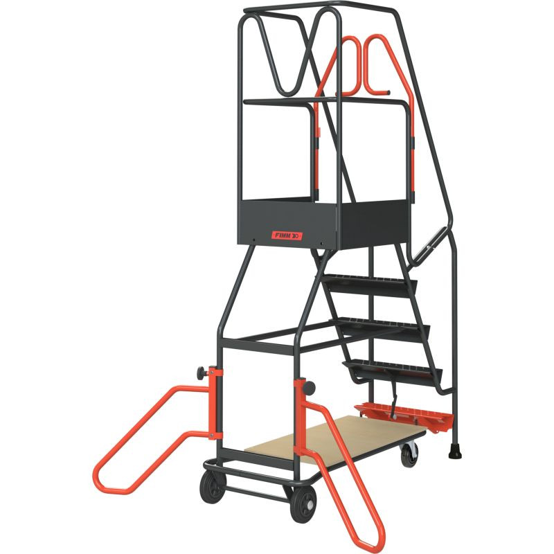 Escabeau de rayonnage de 5 à 15 marches à immobilisation automatique