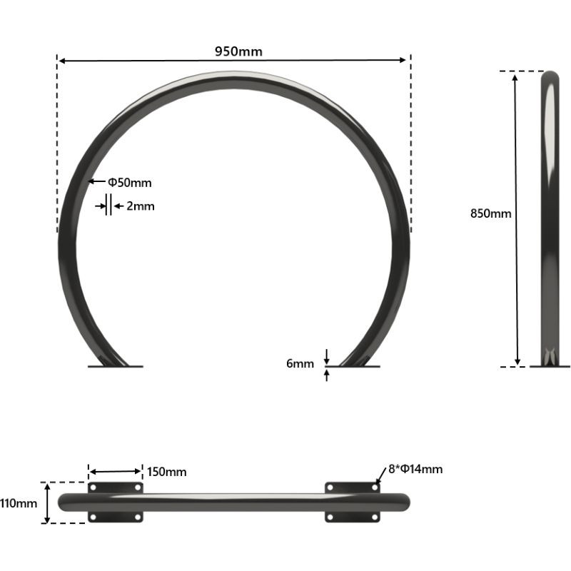 Appui-vélo rond en inox 304 Velinox — stationnement vélo